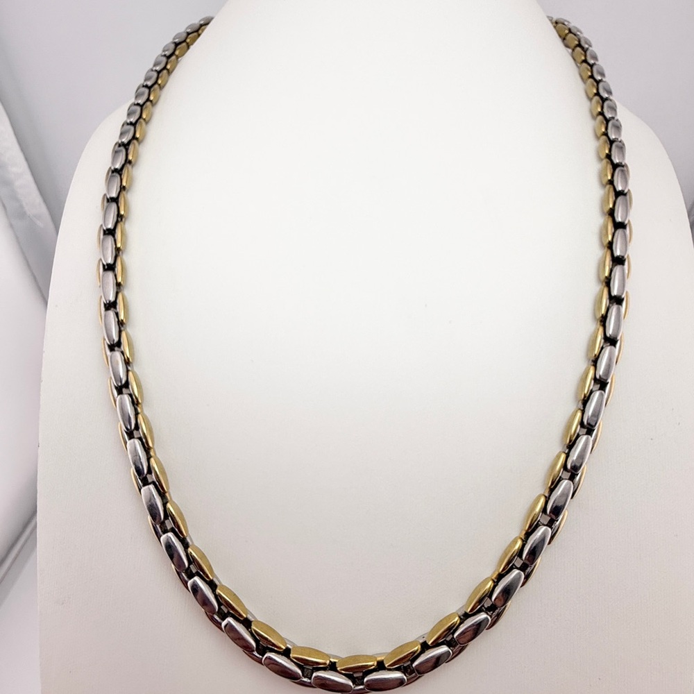 Stainless Steel Two Toned 24 Inch Whip Clean Link Men’s Necklace